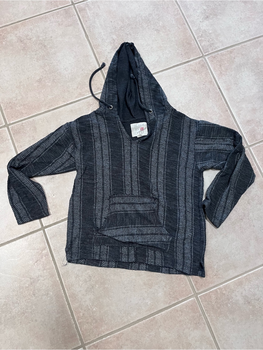 Beach By Exist Black and Gray Striped Hooded Baja Sweater